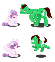 Size: 2221x2515 | Tagged: safe, artist:lucky-jacky, princess flurry heart, oc, oc:northern haste, g4, age regression, baby, diaper, high res, sneezing