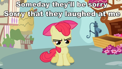 Size: 960x540 | Tagged: safe, edit, edited screencap, screencap, apple bloom, earth pony, pony, g4, the cutie pox, caption, female, image macro, meme, snapple bloom, solo