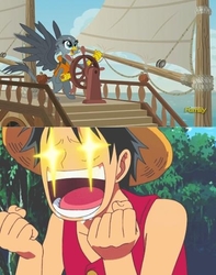 Size: 421x534 | Tagged: safe, edit, edited screencap, screencap, gabby, griffon, g4, the fault in our cutie marks, meme, monkey d. luffy, one piece, ship