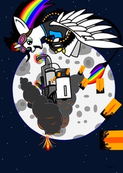 Size: 1240x1754 | Tagged: safe, artist:blue-woad, oc, oc only, oc:lightning bliss, alicorn, pony, tf2 analysis anarchy, alicorn oc, goggles, minigun, moon, night, team fortress 2