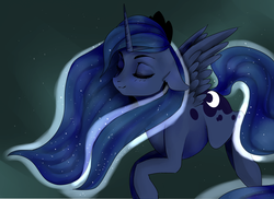 Size: 6320x4590 | Tagged: safe, artist:koricaaa, princess luna, g4, absurd resolution, eyes closed, female, floppy ears, flying, solo, stars