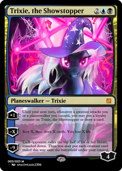 Size: 375x523 | Tagged: safe, artist:spaceweasel2306, trixie, pony, unicorn, g4, badass, female, glowing, hat, magic, magic the gathering, mare, pentagram, planeswalker, planeswalker trixie, runes, solo, sombra eyes