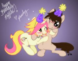 Size: 2168x1700 | Tagged: safe, artist:peachpalette, oc, oc only, oc:peach palette, pony, duo, hat, party hat