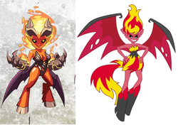 Size: 1078x760 | Tagged: safe, sunset shimmer, demon, succubus, equestria girls, g4, official, breasts, cleavage, comparison, female, heroes of might and magic, horns, might and magic, reference, sunset satan, video game, wings
