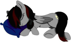 Size: 537x320 | Tagged: safe, artist:onyxpenstroke, oc, oc only, oc:onyx penstroke, pegasus, pony, cute, eyes closed, headphones, pillow, simple background, sleeping, smiling, solo, white background