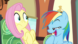Size: 1920x1080 | Tagged: safe, screencap, fluttershy, rainbow dash, pony, buckball season, g4, context is for the weak, faic, friendship express, out of context, smiling, tongue out, train