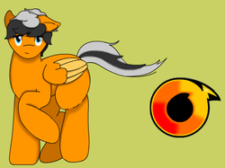 Size: 449x335 | Tagged: safe, artist:onyxpenstroke, oc, oc only, oc:renard prower, pegasus, pony, chubby, cutie mark, looking at you, male, raised hoof, simple background, small head, solo
