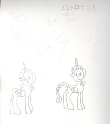 Size: 1714x1922 | Tagged: safe, artist:barryfrommars, oc, oc only, oc:indigo princess, alicorn, pony, alicorn oc, female, lineart, mare, messy mane, monochrome, my little heartbreak, smiling, solo, traditional art