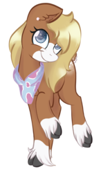 Size: 1024x1759 | Tagged: safe, artist:cyanyeh, oc, oc only, oc:jessica, deer pony, original species, clothes, commission, cute, ear piercing, earring, jewelry, looking at you, piercing, raised hoof, scarf, simple background, smiling, solo, transparent background, unshorn fetlocks, ych result