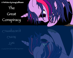 Size: 499x400 | Tagged: safe, artist:onyxpenstroke, twilight sparkle, g4, black background, concerned, cover art, dusk shine, reflection, rule 63, self ponidox, simple background, title, water