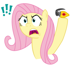 Size: 2738x2500 | Tagged: safe, artist:sketchmcreations, fluttershy, g4, angry, combustible lemon, exclamation point, high res, hoof hold, inkscape, portal (valve), portal 2, simple background, transparent background, vector