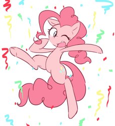 Size: 1099x1200 | Tagged: safe, artist:akainu_pony, pinkie pie, earth pony, pony, g4, bipedal, confetti, cute, diapinkes, female, mare, one eye closed, open mouth, solo, wink