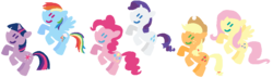 Size: 898x260 | Tagged: safe, artist:threetwotwo32232, applejack, fluttershy, pinkie pie, rainbow dash, rarity, twilight sparkle, earth pony, pegasus, pony, unicorn, cowboy hat, cutie mark, female, hat, hooves, horn, lineless, mane six, mare, simple background, smiling, spread wings, transparent background, wings