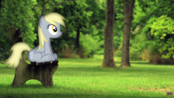 Size: 1920x1080 | Tagged: safe, artist:harvydraws, derpy hooves, pegasus, pony, g4, bench, female, irl, mare, park, photo, ponies in real life, solo, vector