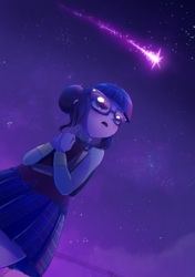 Size: 800x1135 | Tagged: safe, artist:kelsea-chan, sci-twi, twilight sparkle, equestria girls, g4, clothes, female, looking up, night, shooting star, solo, starry night
