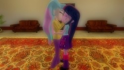 Size: 1360x768 | Tagged: safe, artist:mk513, princess celestia, principal celestia, twilight sparkle, equestria girls, g4, 3d, female, gmod, kissing, lesbian, ship:twilestia, shipping, twilight sparkle (alicorn)