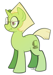 Size: 462x648 | Tagged: safe, artist:zicygomar, pony, unicorn, female, frown, glasses, mare, peridot (steven universe), ponified, simple background, solo, species swap, steven universe, transparent background