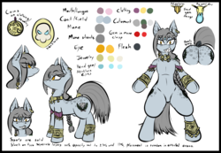 Size: 1120x773 | Tagged: safe, artist:cantershirecommons, oc, oc only, oc:mistguard, kelpie, pony, belly button, bipedal, jewelry, mistguards-burrow, reference sheet