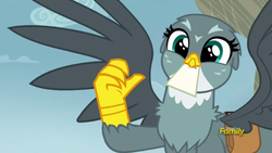 Size: 1595x901 | Tagged: safe, screencap, gabby, griffon, g4, the fault in our cutie marks, bag, cute, delivery griffon, discovery family logo, excited, female, gabbybetes, mail, solo