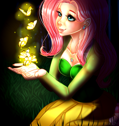 Size: 939x1000 | Tagged: safe, artist:biisumonster, fluttershy, butterfly, human, g4, female, humanized, solo