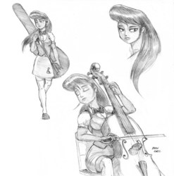 Size: 1100x1113 | Tagged: safe, artist:baron engel, octavia melody, equestria girls, g4, cello, female, monochrome, musical instrument, pencil drawing, sketch, solo, traditional art