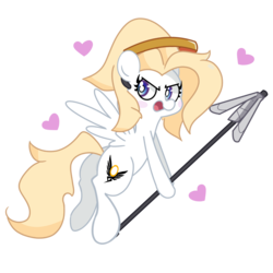 Size: 1500x1500 | Tagged: safe, artist:turtlefarminguy, pegasus, pony, colored pupils, female, flying, heart, mare, mercy, overwatch, ponified, simple background, solo, staff, transparent background