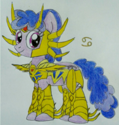 Size: 965x1011 | Tagged: safe, artist:cnsfan2, cancer (g4), earth pony, pony, g4, cancer (horoscope), crossover, female, mare, ponyscopes, saint seiya, solo, traditional art, zodiac