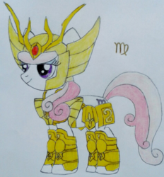 Size: 948x1022 | Tagged: dead source, safe, artist:cnsfan2, virgo (g4), earth pony, pony, g4, crossover, female, mare, ponyscopes, saint seiya, solo, traditional art, virgo, zodiac