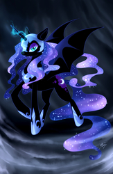 Size: 1500x2300 | Tagged: safe, artist:juliagoldfox, nightmare moon, g4, female, magic, solo, spread wings