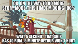 Size: 1920x1080 | Tagged: safe, edit, edited screencap, screencap, gabby, griffon, g4, the fault in our cutie marks, assassin's creed, assassin's creed iv black flag, caption, cute, female, gabby's shanty, gabbybetes, image macro, lifejacket, meme, ocean, sailing, ship, solo