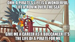 Size: 888x499 | Tagged: safe, edit, edited screencap, screencap, gabby, griffon, g4, the fault in our cutie marks, boat, caption, gabby's shanty, image macro, meme