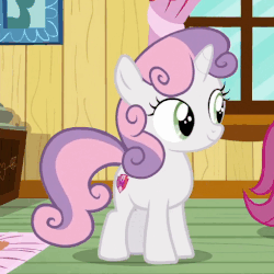 Size: 489x489 | Tagged: safe, screencap, scootaloo, sweetie belle, pony, g4, the fault in our cutie marks, animated, cropped, cute, cutie mark, diasweetes, female, filly, gif, solo focus, the cmc's cutie marks, trotting, trotting in place