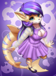 Size: 1800x2430 | Tagged: safe, artist:mykegreywolf, oc, oc only, original species, shark pony, anthro, anthro oc, boob window, breasts, cleavage, clothes, dress, female, solo
