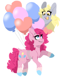 Size: 5000x6000 | Tagged: safe, artist:scarletskitty12, derpy hooves, pinkie pie, pegasus, pony, g4, absurd resolution, balloon, female, mare, then watch her balloons lift her up to the sky