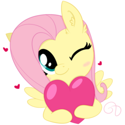 Size: 900x900 | Tagged: safe, artist:rumblingtummy, fluttershy, g4, base used, blushing, bust, cute, female, heart, holding, looking at you, one eye closed, portrait, shyabetes, simple background, solo, transparent background, valentine's day, wink