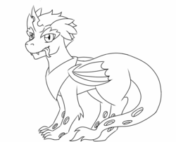 Size: 990x800 | Tagged: safe, artist:jolliapplegirl, oc, oc only, oc:illusive spark, changeling, dragon, hybrid, changeling oc, magical gay spawn, monochrome, next generation, offspring, parent:spike, parent:thorax, parents:thoraxspike, solo, tongue out