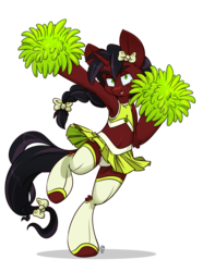 Size: 1855x2500 | Tagged: safe, artist:kez, oc, oc only, oc:phantom, pony, unicorn, armpits, belly button, bipedal, cheerleader, crossdressing, male, red and black oc, simple background, solo, stallion, transparent background