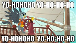 Size: 1920x1080 | Tagged: safe, edit, edited screencap, screencap, gabby, griffon, g4, the fault in our cutie marks, caption, gabby's shanty, image macro, lifejacket, meme, one piece, ship