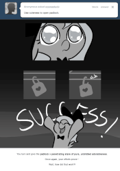 Size: 666x950 | Tagged: safe, artist:egophiliac, princess luna, moonstuck, g4, animated, cute, eye shimmer, female, filly, gif, grayscale, lunabetes, monochrome, padlock, puppy dog eyes, tumblr, woona, younger