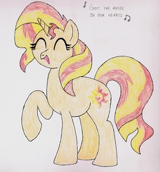 Size: 443x478 | Tagged: safe, artist:slasher0001, sunset shimmer, pony, unicorn, g4, female, singing, solo