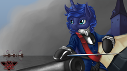 Size: 3840x2160 | Tagged: safe, artist:tsaritsaluna, princess luna, g4, alternate hairstyle, building, cannon, clothes, fine art parody, flag, high res, map, navy, peter the great, russia, sash, ship, sword, uniform, water, weapon