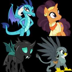 Size: 960x960 | Tagged: safe, gabby, princess ember, saffron masala, thorax, changeling, dragon, griffon, g4, gauntlet of fire, spice up your life, the fault in our cutie marks, the times they are a changeling