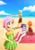 Size: 1000x1419 | Tagged: safe, artist:kelsea-chan, applejack, fluttershy, pinkie pie, rainbow dash, rarity, sunset shimmer, equestria girls, g4, alternate hairstyle, attached skirt, barefoot, beach, beach dress, belly button, bikini, breasts, clothes, cute, dessert, dress, feet, flattershy, green swimsuit, midriff, moe, ocean, one-piece swimsuit, popsicle, purple swimsuit, summer, summer dress, sundress, swimsuit