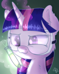 Size: 600x750 | Tagged: safe, artist:malwinters, twilight sparkle, g4, female, goggles, magic, newbie artist training grounds, safety goggles, solo, telekinesis, test tube