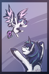 Size: 1024x1534 | Tagged: safe, artist:callmetronic, princess flurry heart, shining armor, g4, eyes closed, father and daughter, laughing