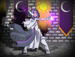 Size: 1000x764 | Tagged: safe, artist:akaonic, twilight sparkle, anthro, g4, banner, cape, cloak, clothes, female, magic, solo