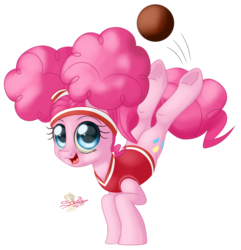 Size: 770x800 | Tagged: safe, artist:unisoleil, pinkie pie, buckball season, g4, buckball, bucking, butt, clothes, female, jersey, pinktails pie, plot, simple background, solo, transparent background, underhoof