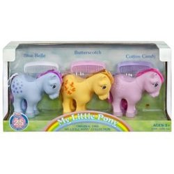 Size: 280x280 | Tagged: safe, blue belle, butterscotch (g1), cotton candy (g1), g1, 25th anniversary, irl, photo, retro, stock image, toy