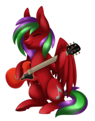 Size: 1671x2131 | Tagged: safe, artist:scarlet-spectrum, oc, oc only, oc:eighth note, pegasus, pony, commission, electric guitar, guitar, musical instrument, playing, simple background, sitting, solo, transparent background