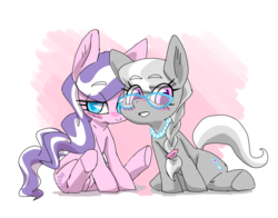 Size: 639x500 | Tagged: safe, artist:8->, diamond tiara, silver spoon, pony, g4, blushing, colored pupils, cute, duo, glasses, looking at you, looking away, simple background